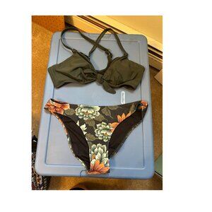 Cupshe Floral Print Knot Top Olive and Floral Bikini Bathing Suit